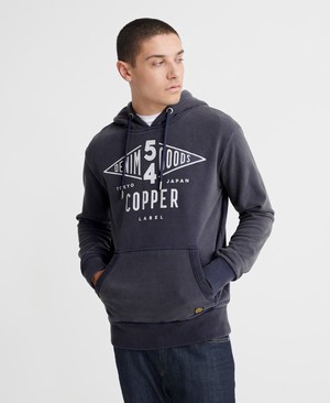 Superdry Copper Label Loopback Férfi Kapucnis Pulóver Sötétkék | EAZBY1750